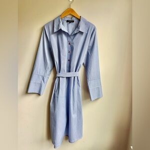 Lafayette 148 New York Light Blue Striped Long Sleeve Dress